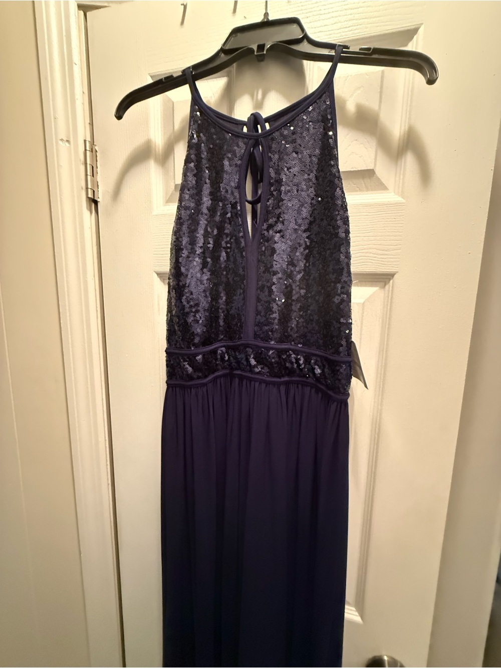 Morgan & Co. Navy Sequined Halter Maxi Dress